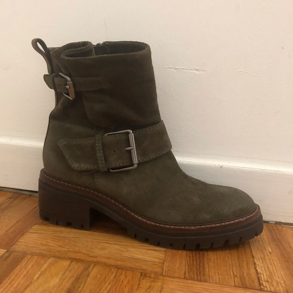 Green Suede Moto Buckle Boot